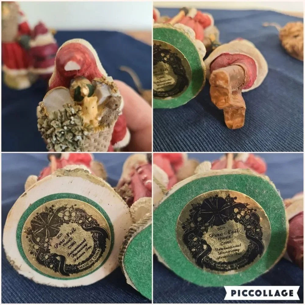 Vintage Winter Santa Christmas Pere Noel Figurines Ornaments and Magnet 5 Items